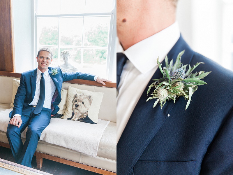 Groom Wearing Thistle Buttonhole