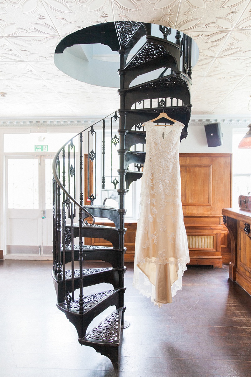 Lace Wedding Dress On The Spiral Staircase at Belair House