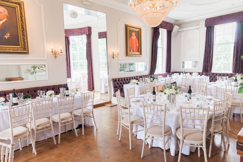 Belair House Reception Room Decorated in White and Blue