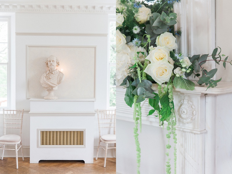 Blue and White Reception Details at Belair House in London