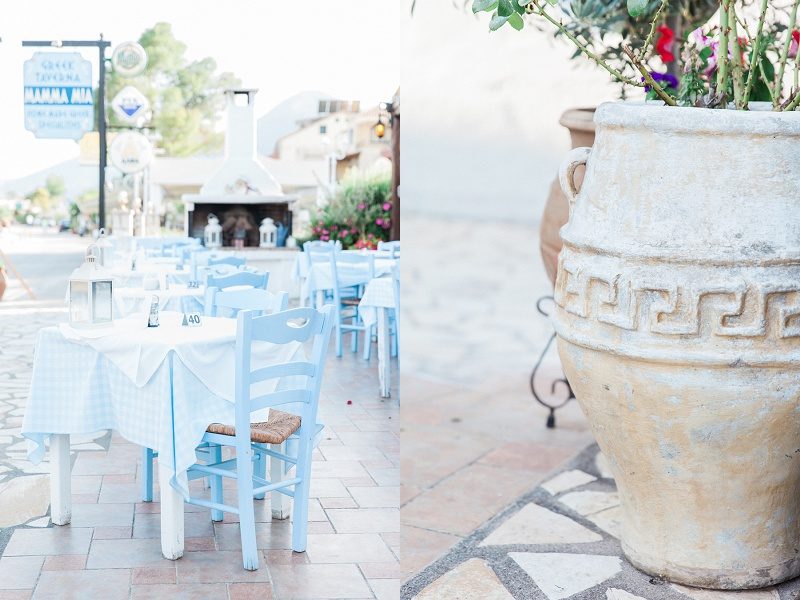 Blue and White Chairs and Greek Pots at Mamma Mia Taverna