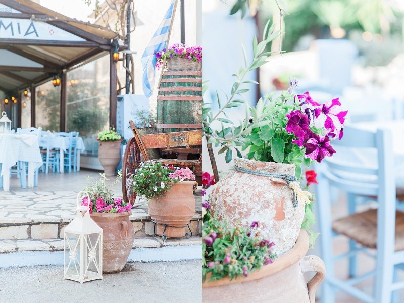 Pink Flowers in Pots at Mamma Mia Taverna in Nidri Lefkada