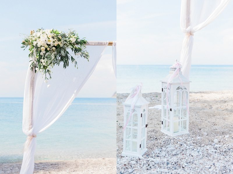Pastel Beach Wedding Ceremony Details and Flowers at Agios Nikitas Lefkada