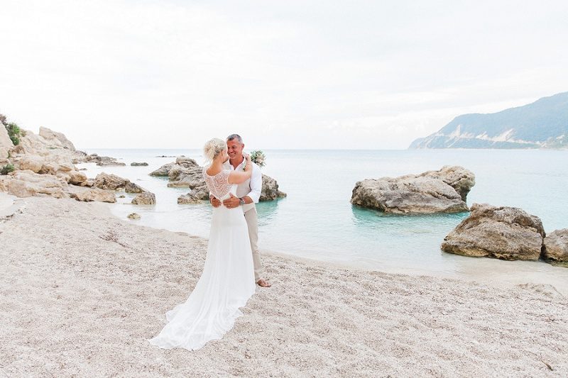 Bride and Groom Against Backdrop of the Sea at Agios Nikitas