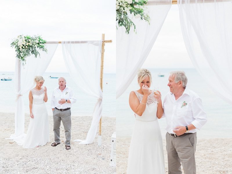 Bride Cries During Her Fathers Emotional Speech During Her Pastel Beach Wedding