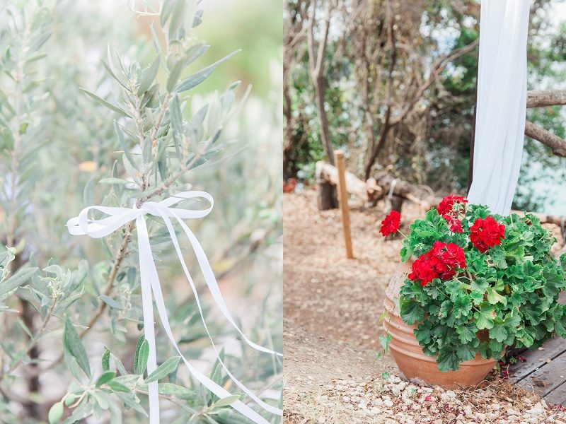 White Ceremony Details and Red Flowers For the Bohemian Garden Wedding at Ionain Blue