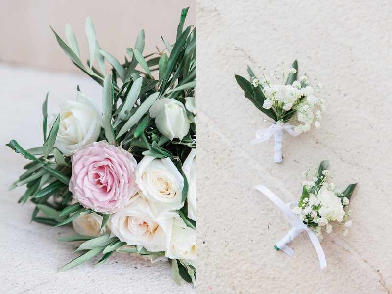 Bridal Bouquet and Grooms Button Holes with Blush and Cream Roses 