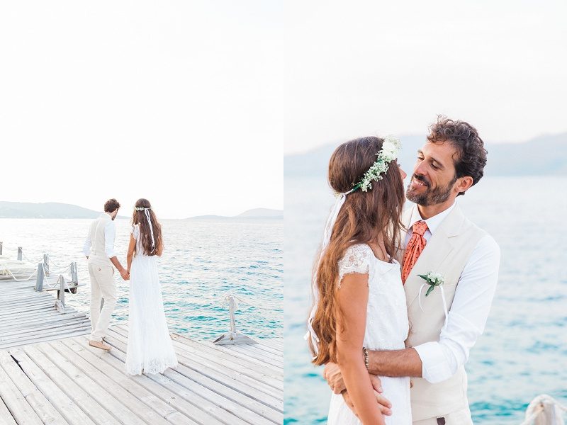 Bride and Groom on the Jetty at Ionian Blue Hotel