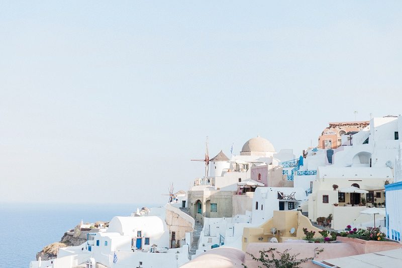 View of the Windmill and Buildings of Oia Santorini