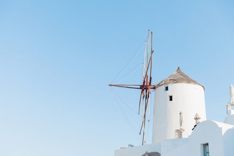 White Windmill in Oia Santorini Greece