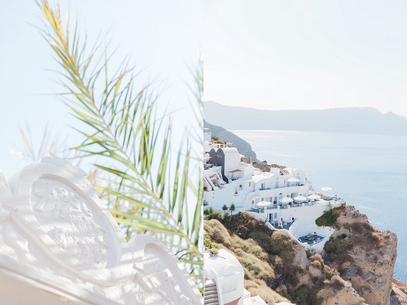 Palm Fronds and Umbrellas on the Cliffs of Santorini
