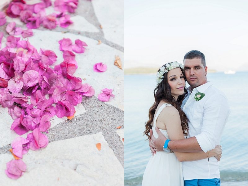 Pink Bougainvillea and Portrait of the Bride and Groom on Lefkada Island
