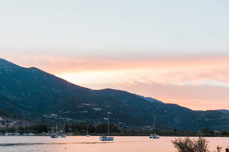 Yachts Under Pink Sunset in Geni Lefkada
