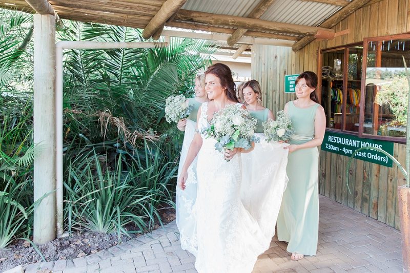 Bride and Bridesmaids Enroute to Her Pistachio and White Wedding