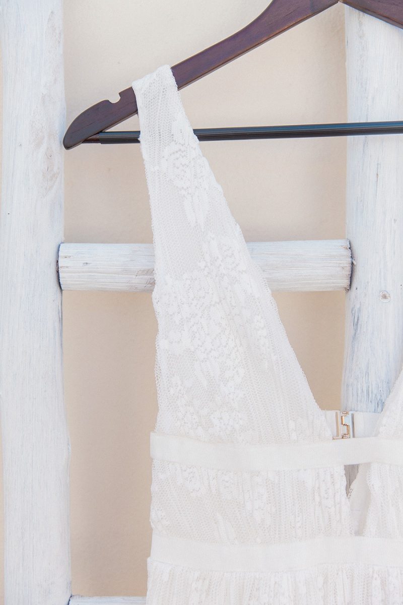 Close Up of Brides Dress at Mystical Blue in Santorini
