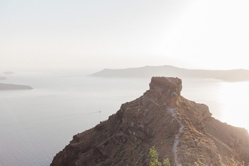View of The Rock in Santorini Just Before Sunset