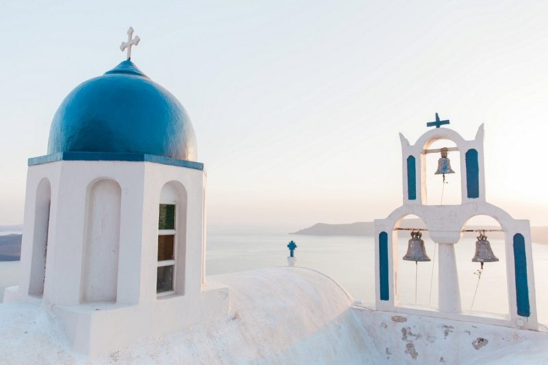 Blue and White Chuch on the Cliffs of Santorini