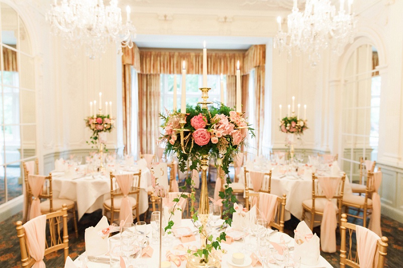 Beautiful Pastel Reception Decor and Tables by Brian Kirkby Flowers for a wedding at Warren House