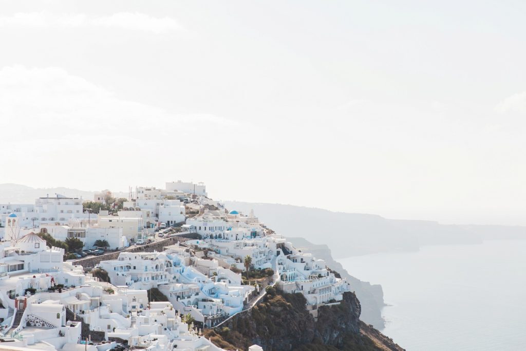 White houses on the cliffs of the caldera in Santorini