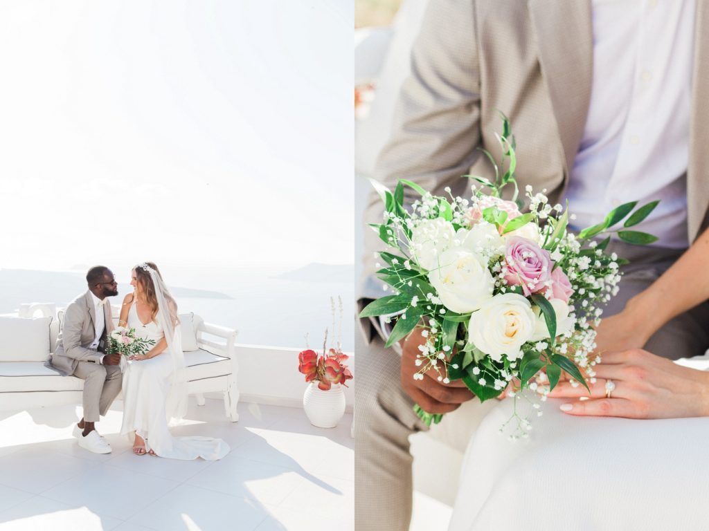Couple steal a few moments together during their Santorini elopement