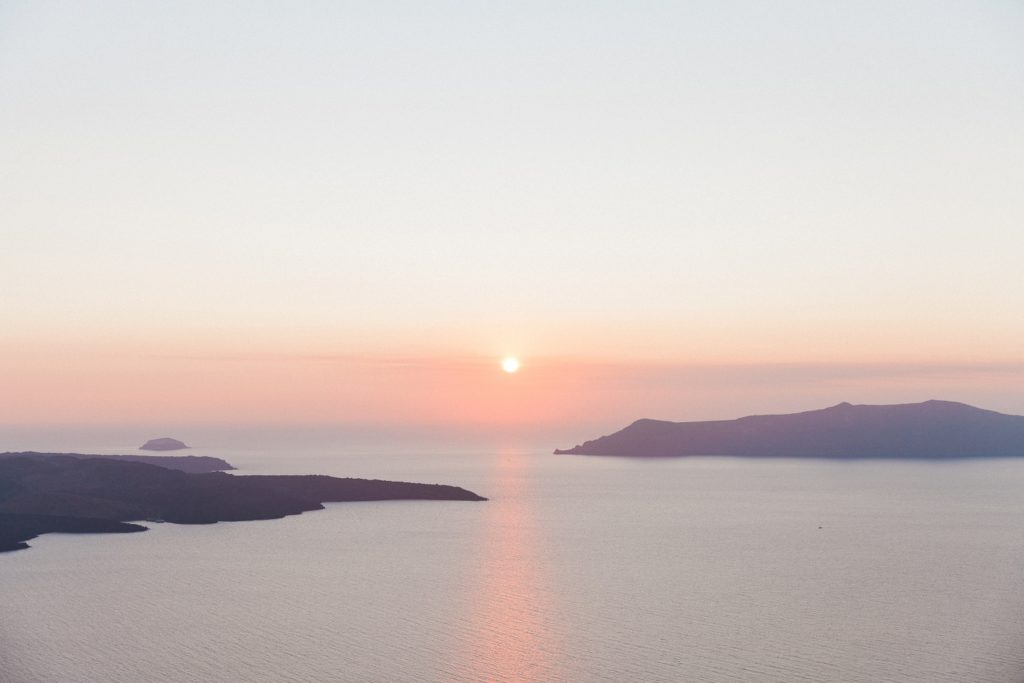 Sunset view from Dana Villas Santorini elopement and wedding venue
