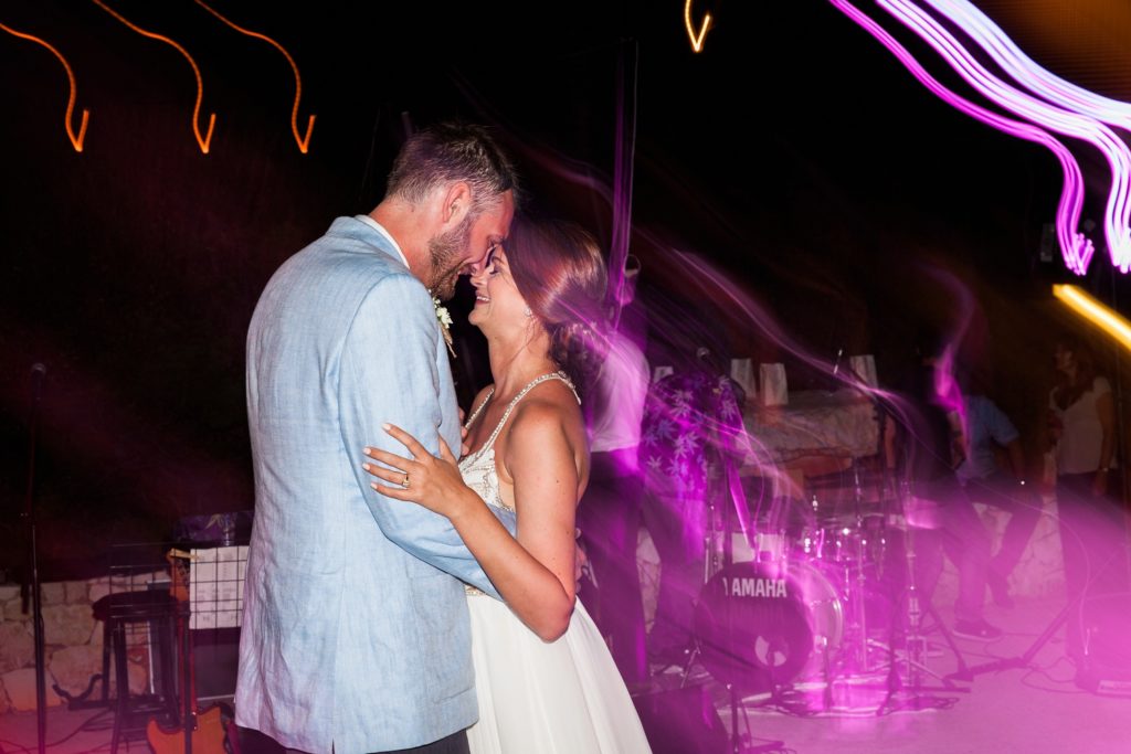 Image of a couple during their first dance at Emelisse Hotel wedding venue on Kefalonia