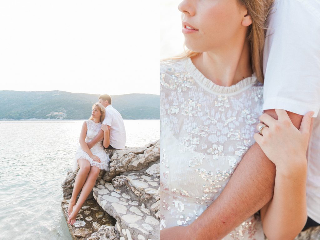 Sunset couple portraits on the private beach at San Nicolas Resort Hotel in Lefkada