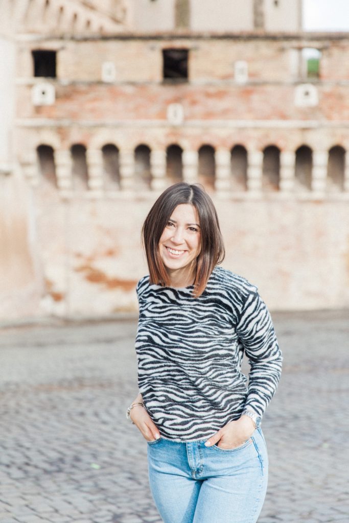 Portrait of an Italian woman in zebra print in Rome