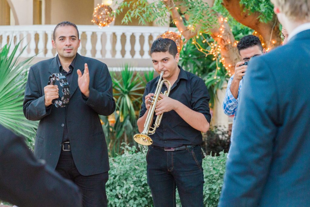 Live band play during the bride and grooms first dance at Plein Air wedding venue in Cairo