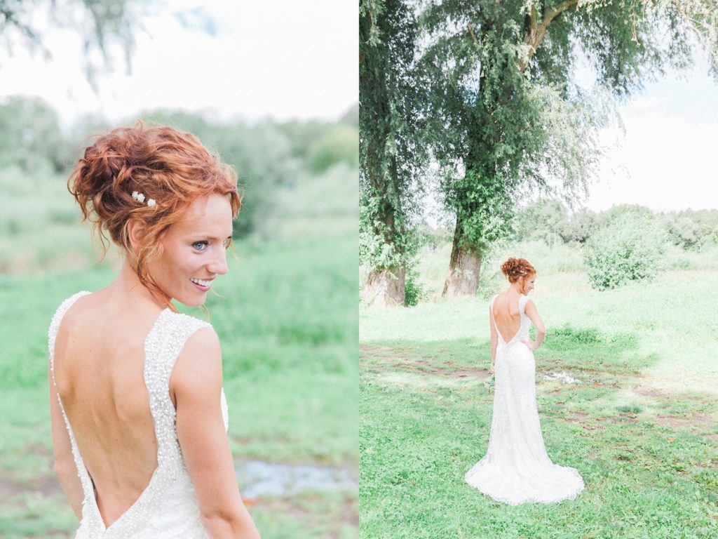 Portraits of a Dutch bride wearing her Justin Alexander wedding dress in the grounds of Fort Altena