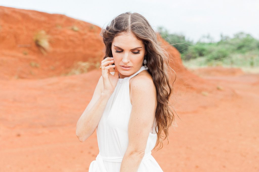 Portrait of a bohemian bride at her Red Desert wedding in South Africa