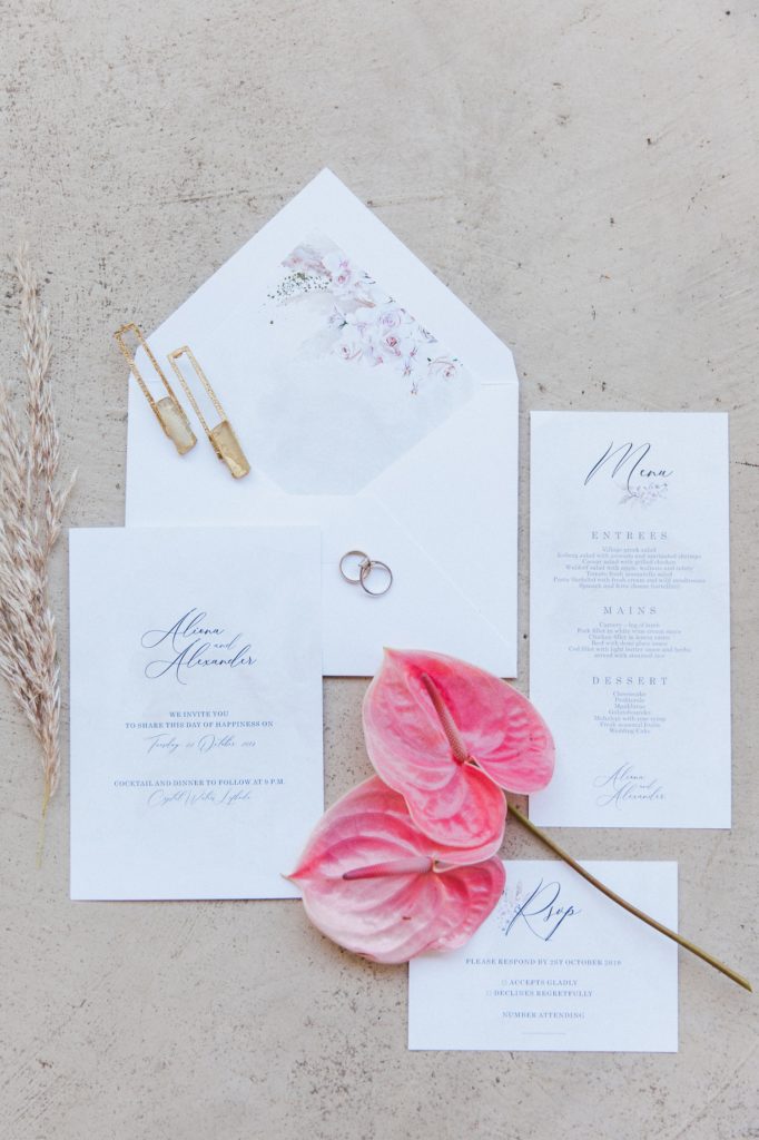 Pastel boho wedding stationery designed by Ink Drops