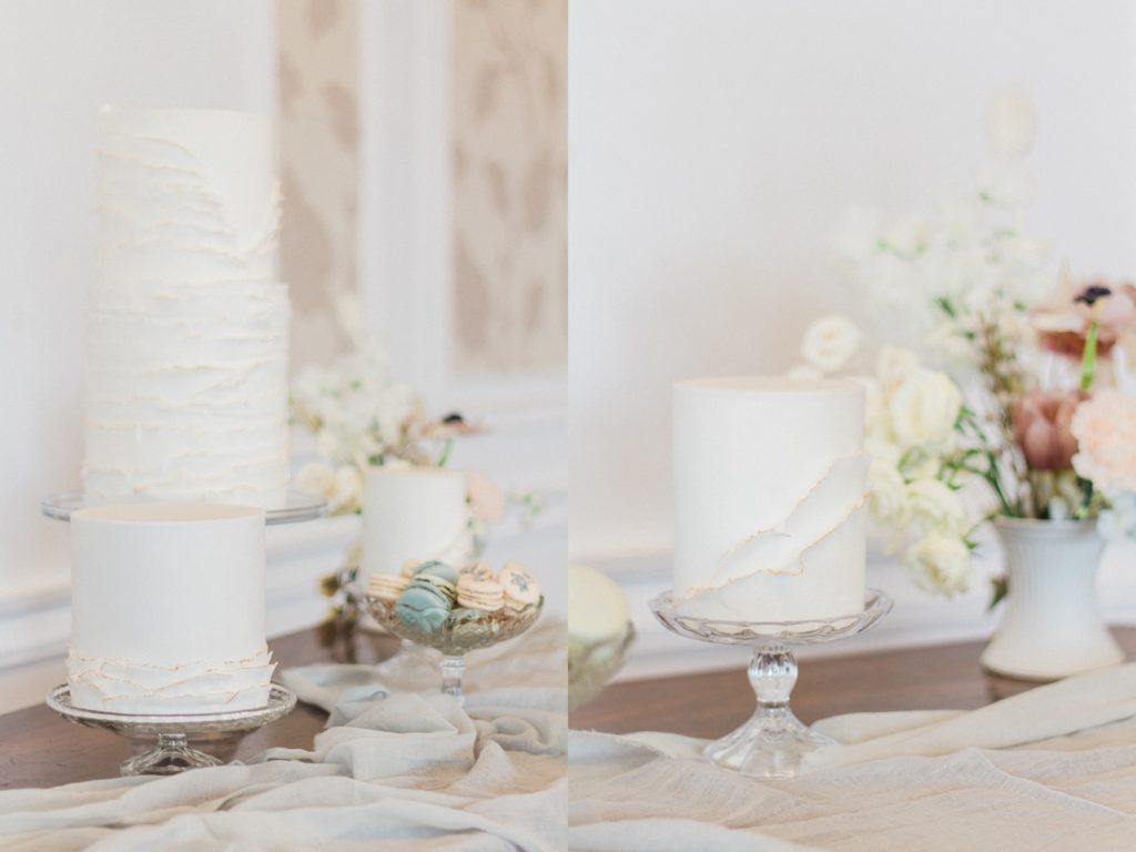 Beatrix Potter inspired cake table with elegant white cakes by Anna Lewis Cakse