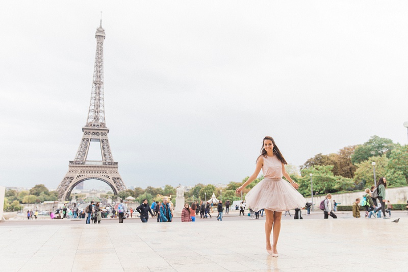 Pretty Pink Paris Wedding Inspiration with Bride Spinning in Front of the Eiffel Tower