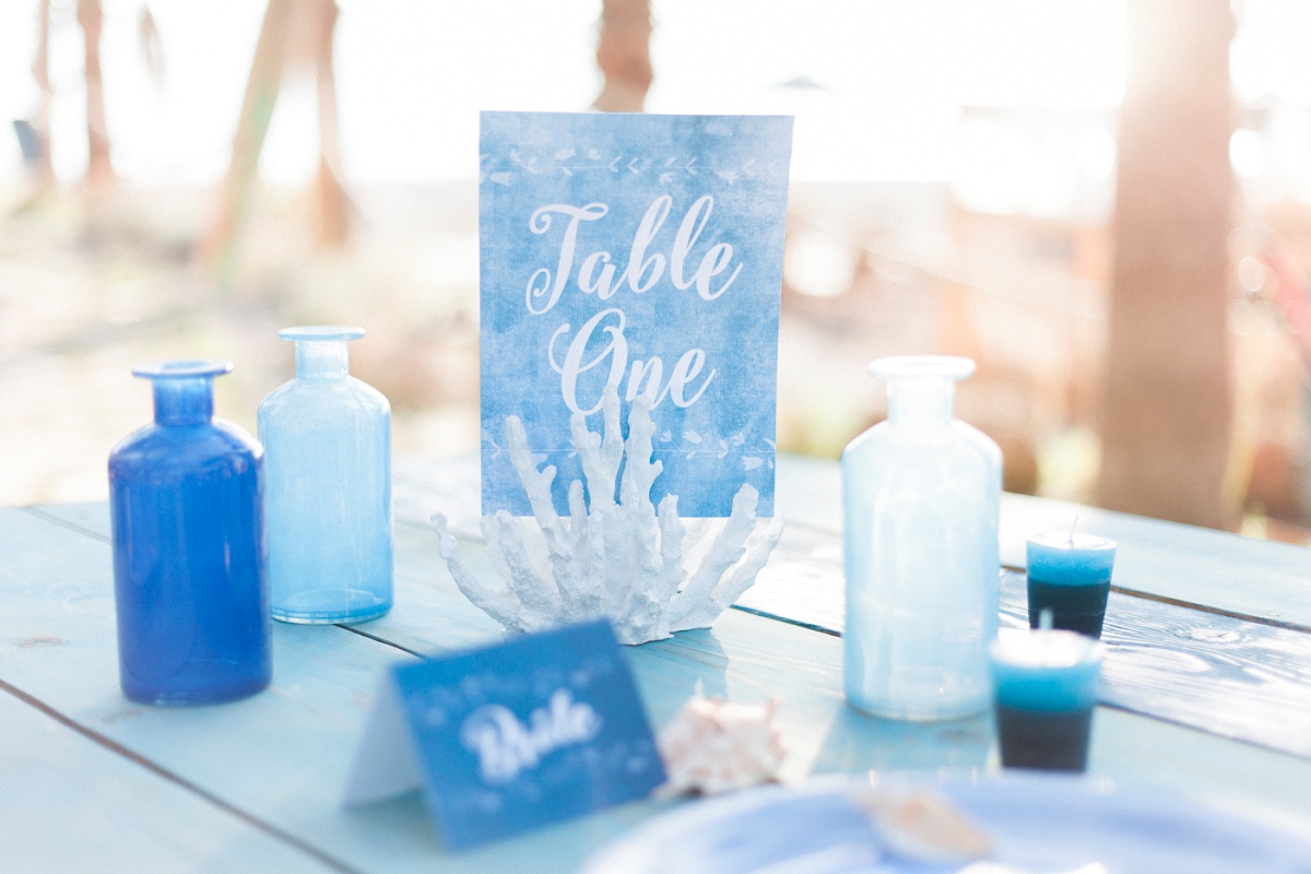 Blue Beach inspired wedding table setting by Maxeen Kim Photography, Luxury Photographer in Greece and the UK