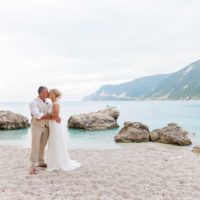 Bride and Groom Kissing on the Beach in Agios Nikitas Lefkada