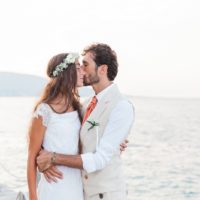 Intimate Portrait of Italian Bride and Groom on Lefkada Greece