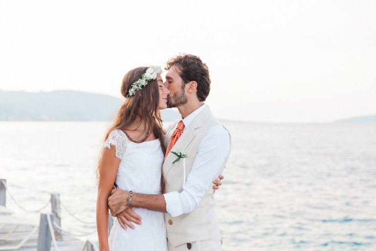Intimate Portrait of Italian Bride and Groom on Lefkada Greece