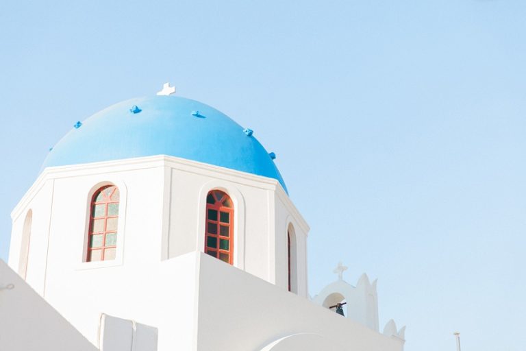 Blue and White Domed Church in Oia Santorini