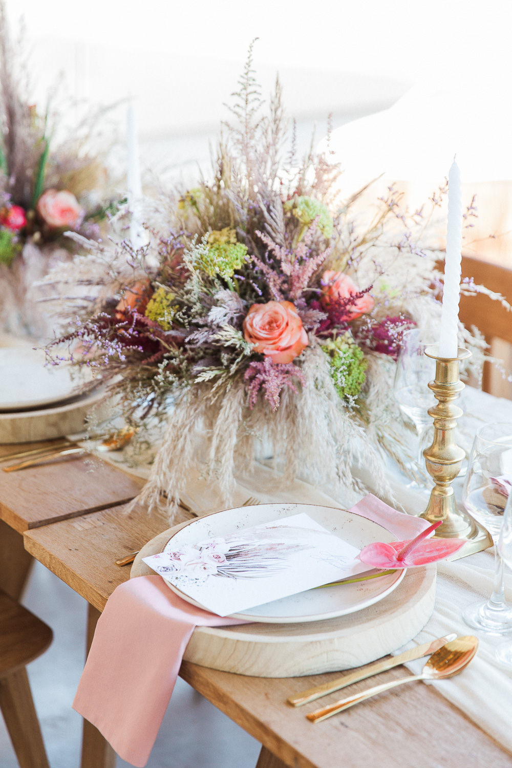 Luxury boho wedding table setting at Crystal Waters Lefkada in Greece