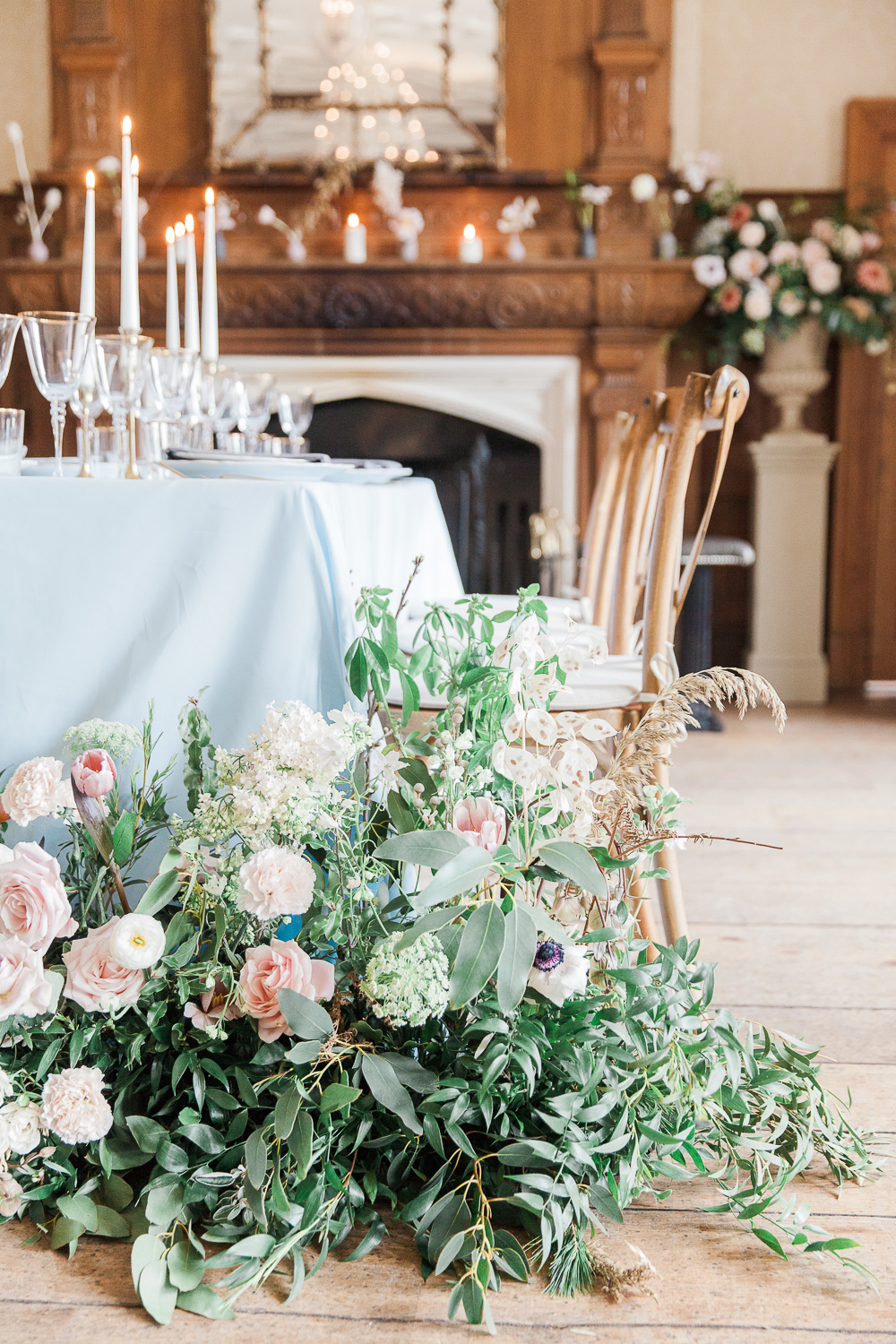 Wedding table with Spring flowers at Froyle Park wedding venue in the UK