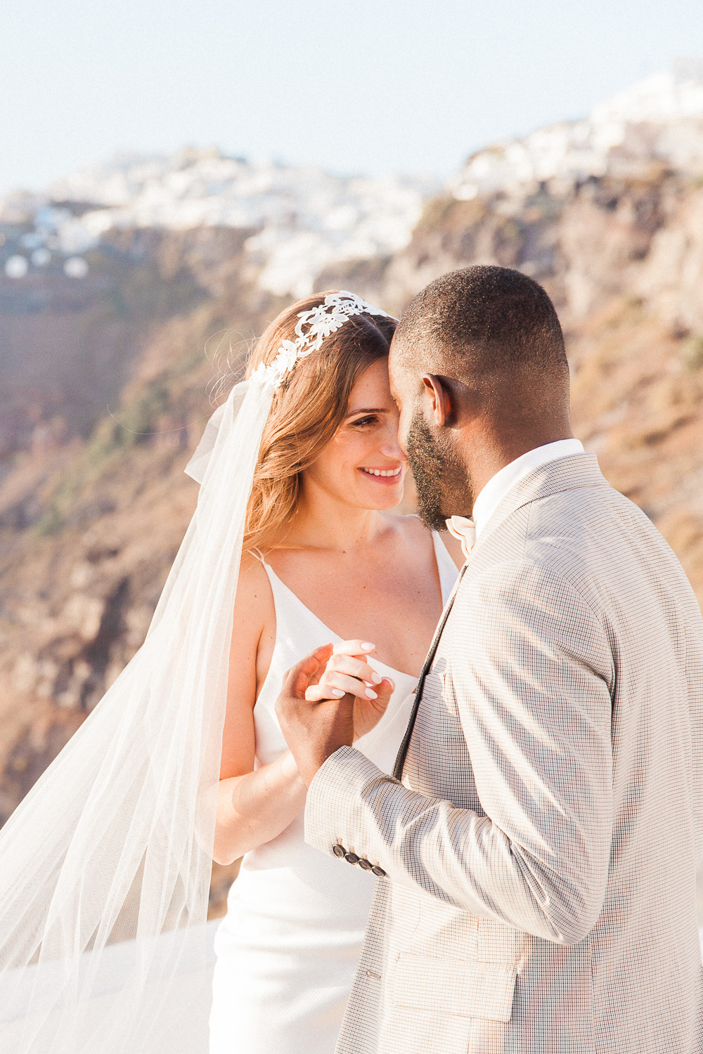 Bride and grooms first dance at their Santorini wedding