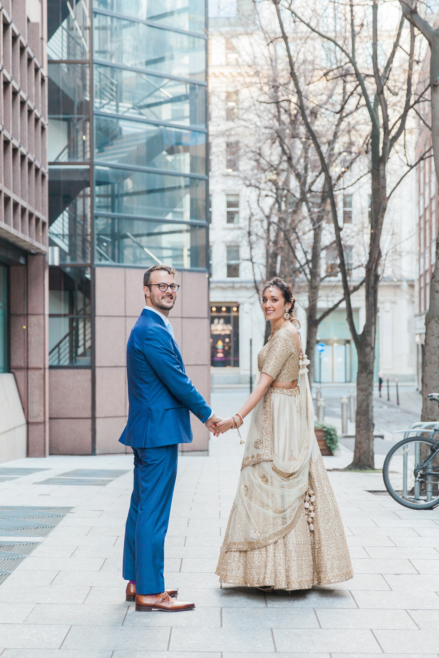 Jewish groom and Indian bride during their South Place Hotel wedding in London