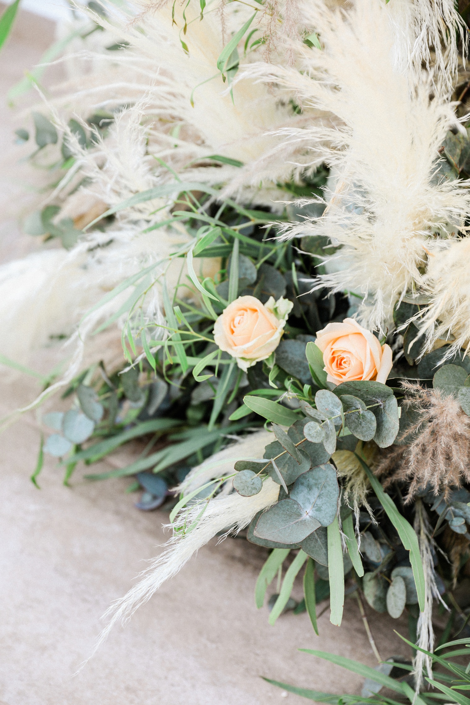 Boho pampas wedding arrangements at Irida Boutique Hotel