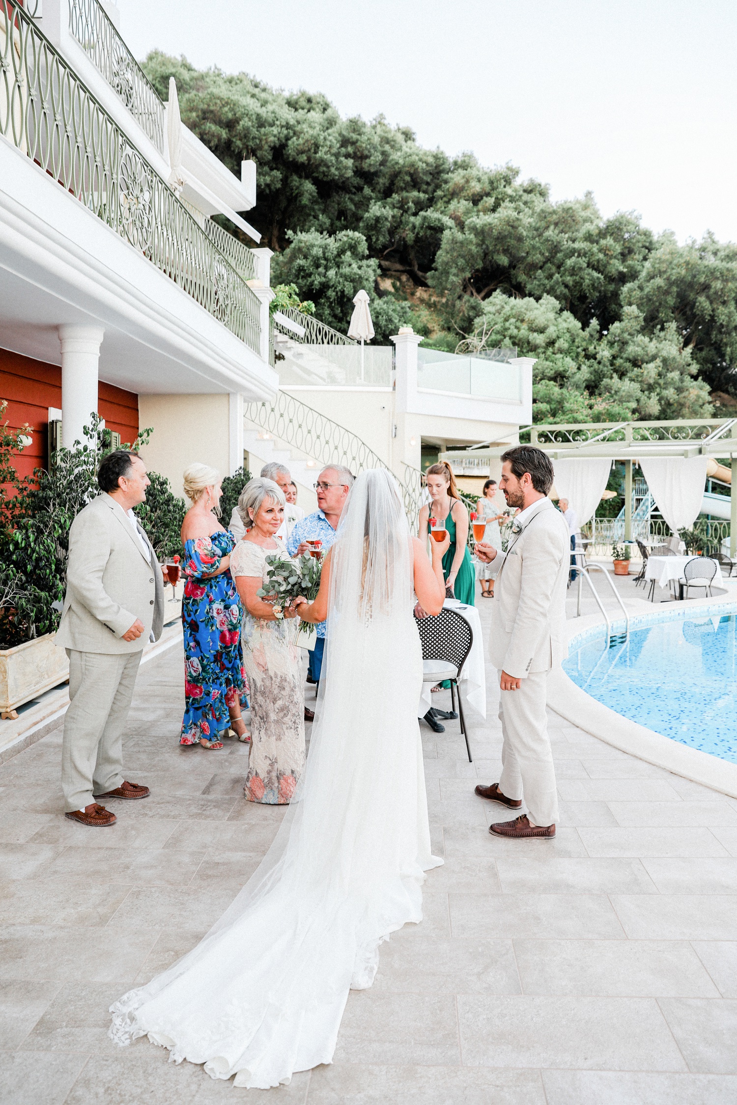 Wedding cocktail hour on the terrace at Irida Boutique Hotel in Parga