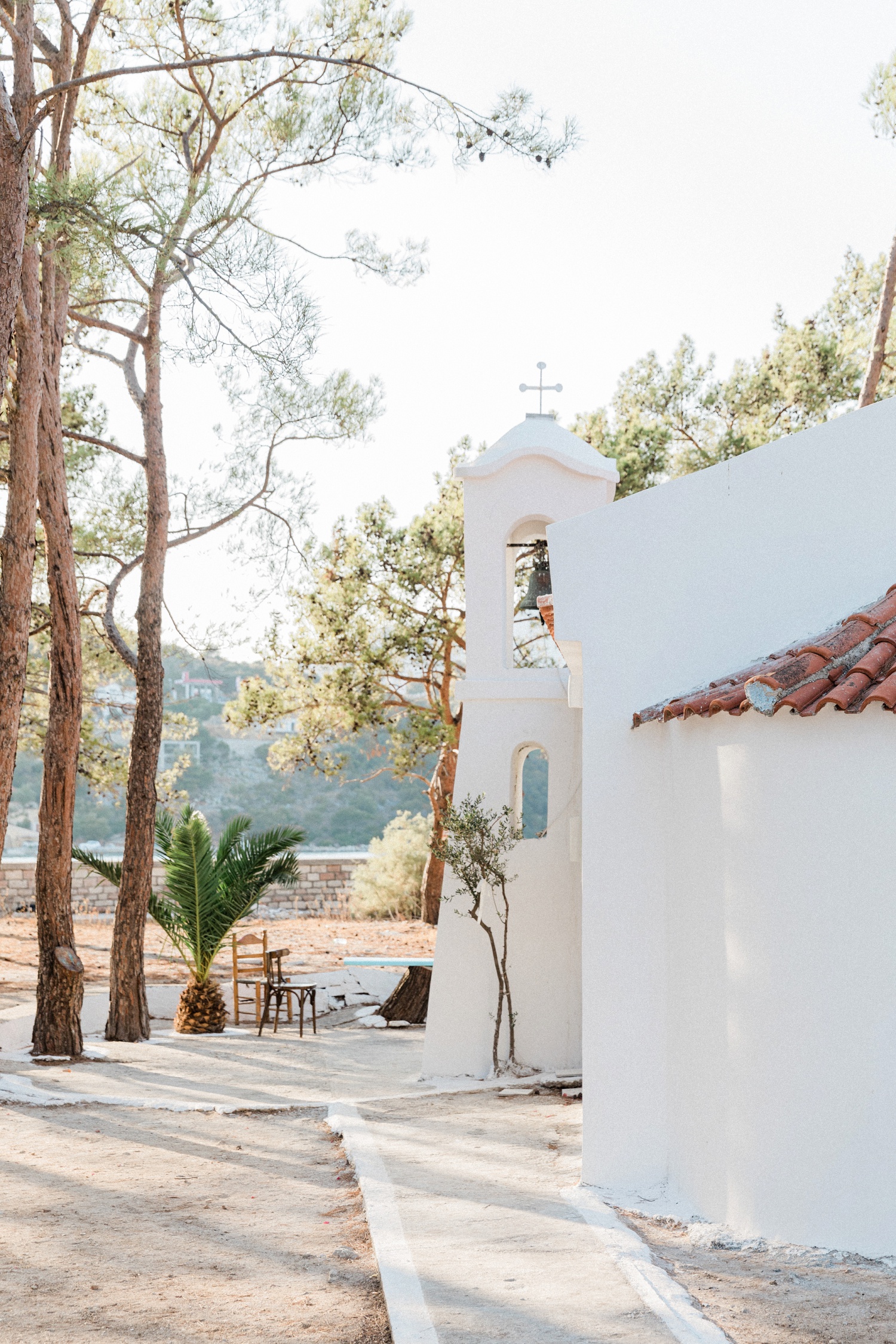 White Greek church on Lazaretto Islet in the Ionian Islands