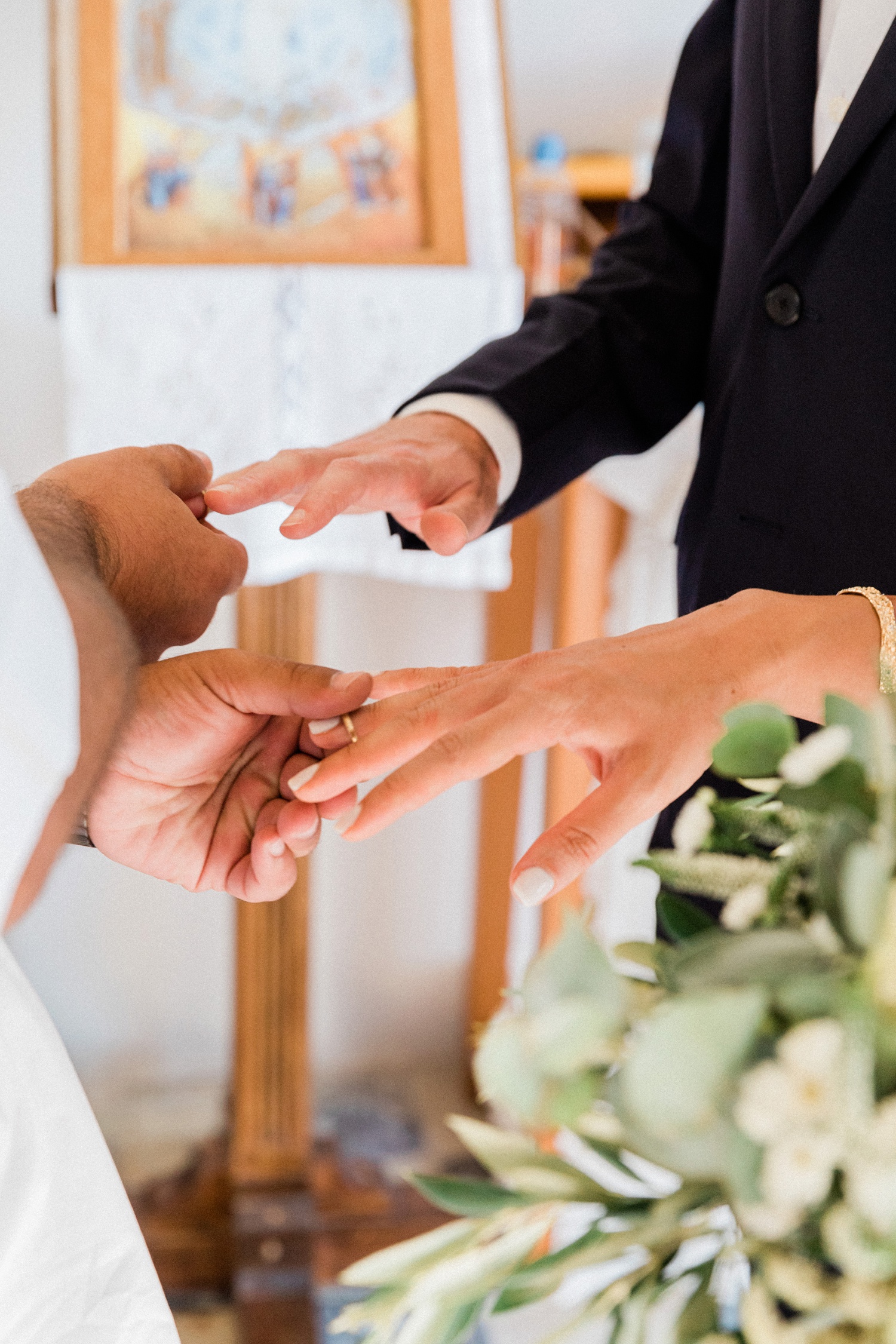 Ring exchange during an orthodox wedding ceremony